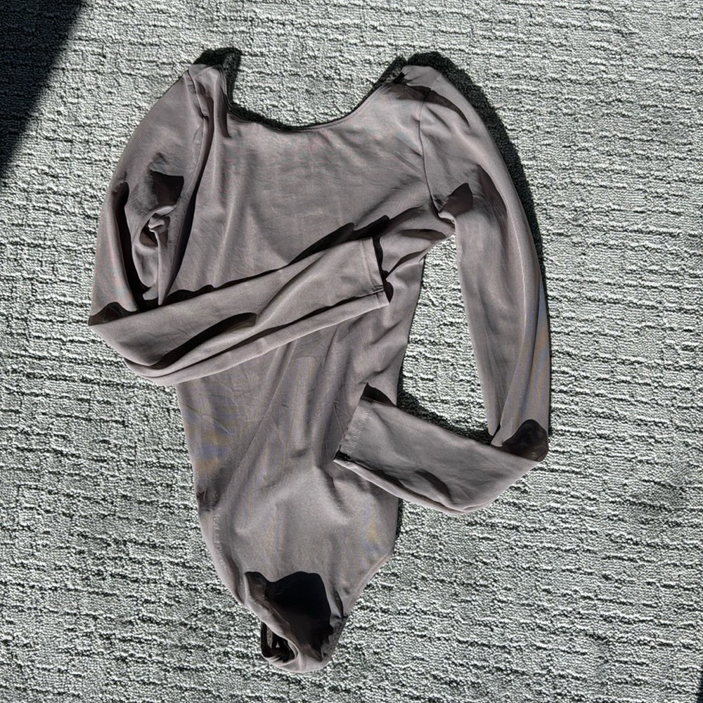 Sheer mauve, long sleeve parade, bodysuit